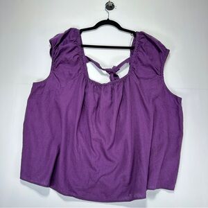 Penningtons Linen Blend Peasant Top Purple Tie Back Sleeveless Plus Size 4X NWT